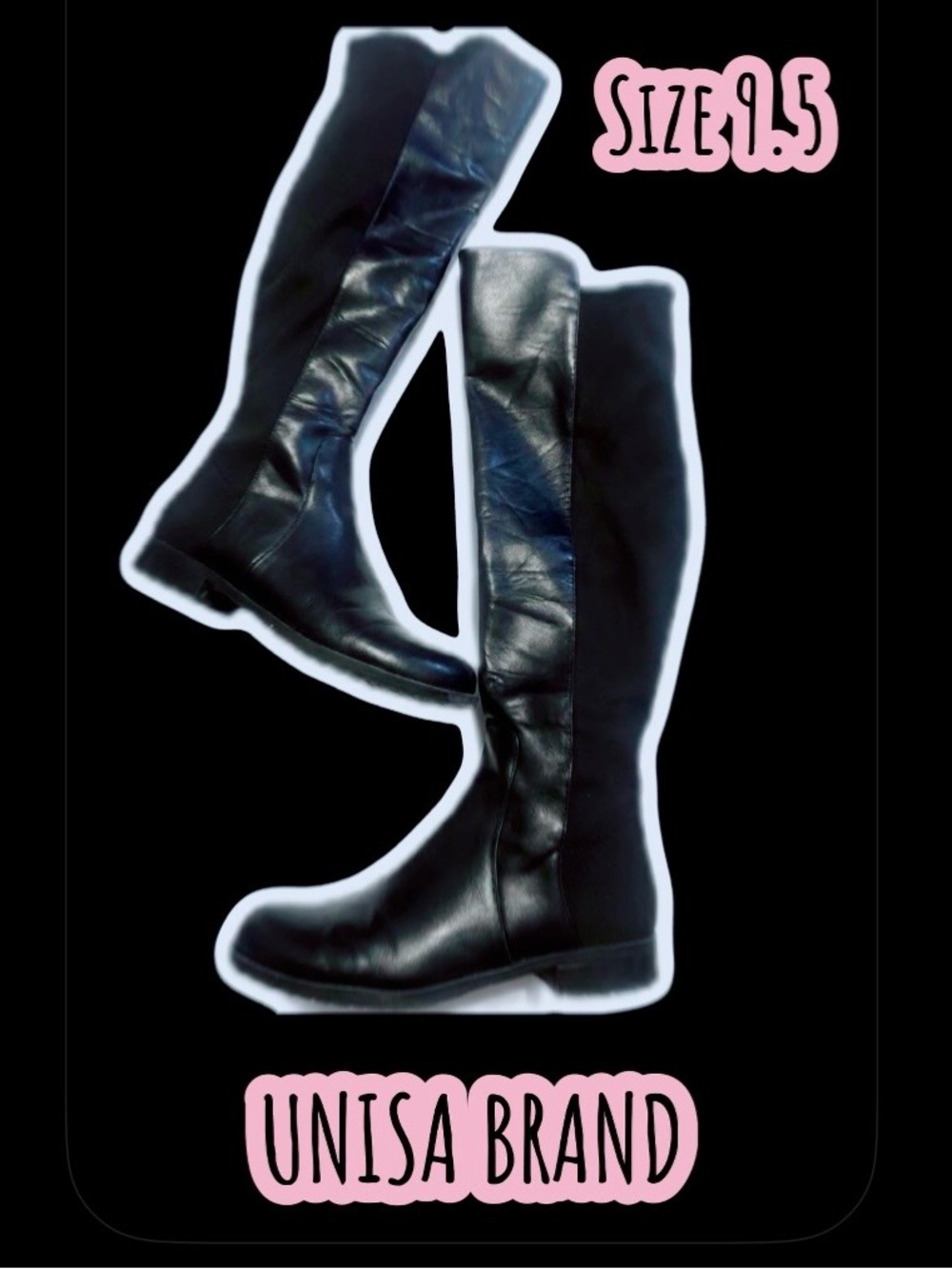 Unisa Black Leather & Stretch Knee-High Boots 9.5